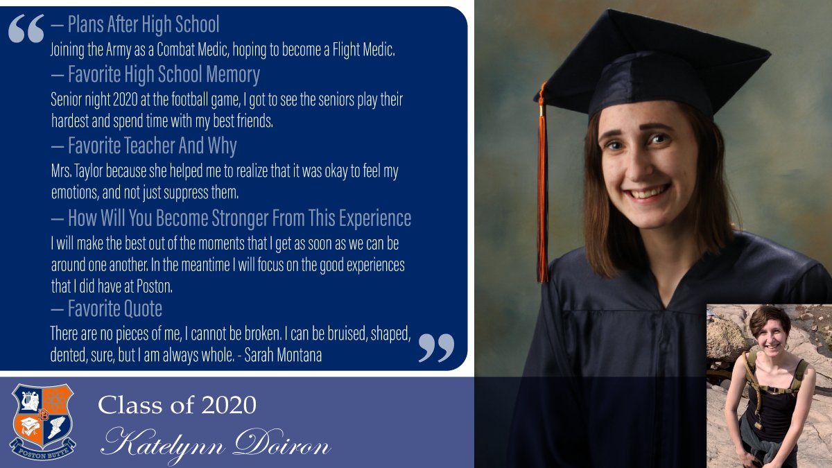 Poston Butte High School - Florence Unified (@pbhighschool) on Twitter photo We’d like to introduce you to Class of 2020 student Katelynn Doiron <a href="/pbhs2020/">SENIORSSSSS</a> <a href="/PBHS_Yearbook_/">PBHS Yearbook 2021-2022</a> <a href="/Florenceusd/">Florence Unified</a> <a href="/PBHSBloodDrive/">PBHS Blood Drive</a> <a href="/PBHSLinkCrew/">PBHS Link Crew</a> <a href="/PBHStuco_/">PBHS Stuco</a> #BroncoStrong #OnceABroncoAlwaysABronco #ClassOf2020 #FUSDAchieves We’d like to introduce you to Class of 2020 student Katelynn Doiron <a href="/pbhs2020/">SENIORSSSSS</a> <a href="/PBHS_Yearbook_/">PBHS Yearbook 2021-2022</a> <a href="/Florenceusd/">Florence Unified</a> <a href="/PBHSBloodDrive/">PBHS Blood Drive</a> <a href="/PBHSLinkCrew/">PBHS Link Crew</a> <a href="/PBHStuco_/">PBHS Stuco</a> #BroncoStrong #OnceABroncoAlwaysABronco #ClassOf2020 #FUSDAchieves