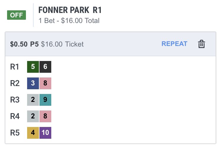 Sports_Daze5's tweet image. Taking a shot at the Fonner Pick 5

Tipping off now #ItsPostTime
