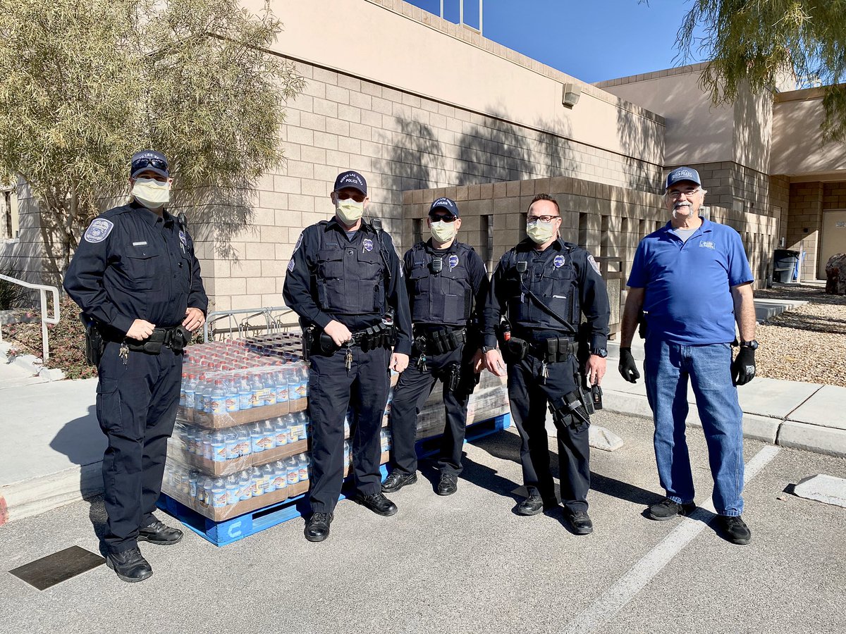 NevBeverage's tweet photo. Donated pallets of water to our guys and girls of the @lasvegasnmpd. Thankful for what you do in keeping our #Vegas community safe. #NevBevFamily #NevBevStrong https://t.co/q6cEdrxKku