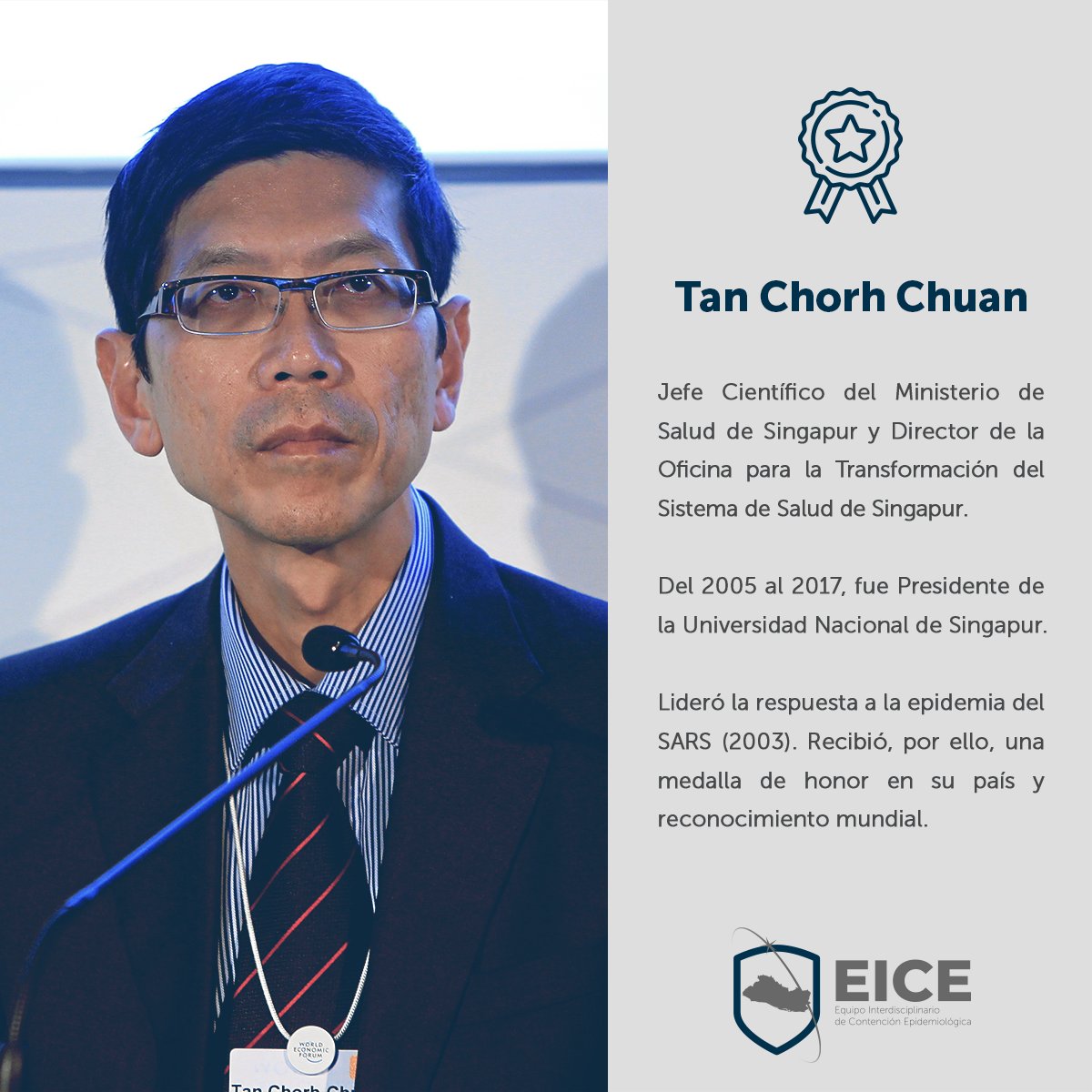 Tan Chorh Chuan, Jefe Científico del Ministerio de Salud de #Singapur, es uno de los expertos que nos está asesorando como #EICEsv.

Lideró la respuesta de #Singapur durante la epidemia del coronavirus SARS, en 2003.

#AlertaCOVID19SV
@sporeMOH
