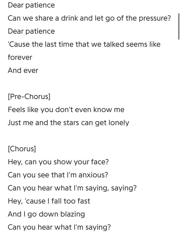 Also I love how he personifies patience like an old friend, it feels like he’s actually talking to God to help him to have patience. This song is really powerful. It’s one of my favorites.