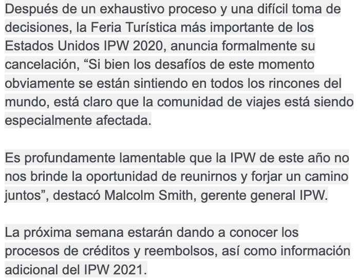 pasillotco's tweet photo. #ULTIMAHORA
La feria turística más importante de Estados Unidos, #IPW20, ha sido oficialmente cancelada. #PasilloTurístico @ustravelipw https://t.co/9MGnp9L0Ab