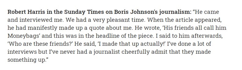 Peter Guilford, a colleague when he worked on the Times, took issue with Johnson's willingness "to ham up the story, so there wasn't much difference between news and entertainment. . . . He would write outrageous stories with only slenderest connection of truth in them."And