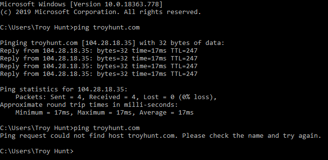 Changed DNS back to default last night and picking the whole thing up again this morning. With no  @The_Pi_Hole I can ping my website. Change DNS to use it again, ipconfig /renew on the PC then can't ping it again. So, let's start trying to fix this...