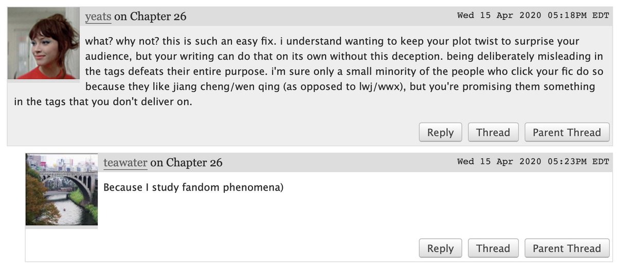 Apparently the author is not going to change the tags because they "study fandom phenomena."
