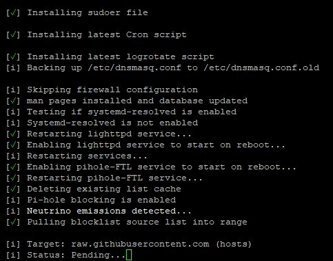 So it's back to "pihole -r" and the setup shows the old gateway, change that sucker, new gateway confirmed, updating...