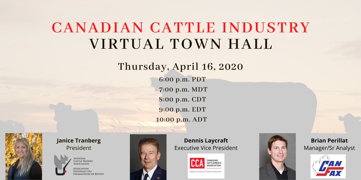 Register now for the Canadian Cattle Industry Virtual Town Hall on April 16. Registration will be limited to the first 500 people. A recording of the Town Hall will be available following the event for those unable to attend.
ow.ly/KWHt50zfjio