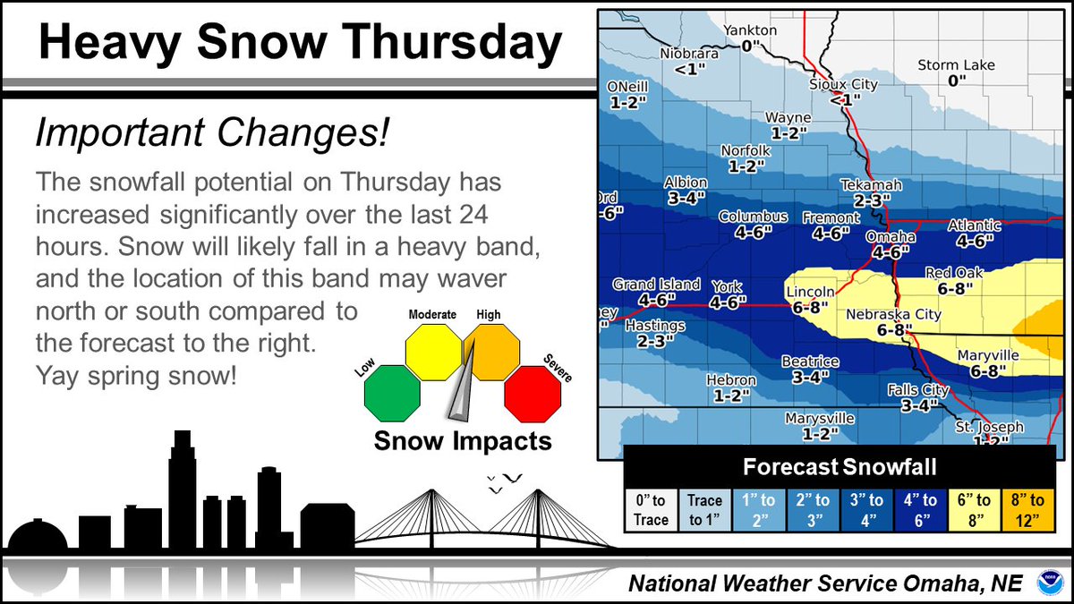 A snow forecast was promised! / Here is our thinking regarding snow amounts on Thursday / Uncertainty in the forecast suggests the band of heavier snow could waver (north or south) by 25 to 75 miles
