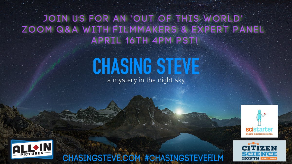scienceworldca's tweet photo. Want to learn more about #ChasingSteveFilm? Join an out of this world @zoom Q&amp;A on April 16, hosted by @scistarter, @movethrough, filmmakers @allinpics and an expert panel of scientists! RSVP here: https://t.co/kK4EnNNAKE #CitizenScience #Homeschooling2020 https://t.co/TlZzJ98FaD