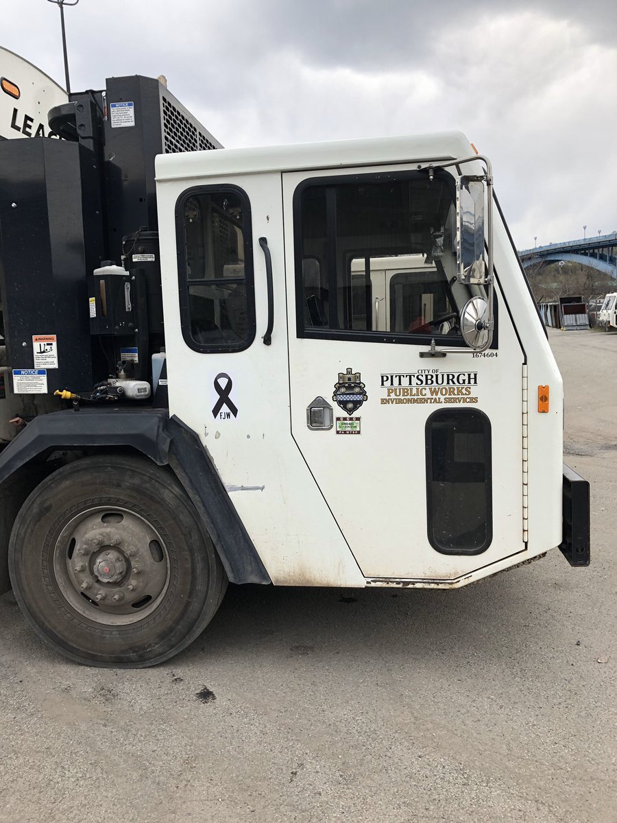 Tonight all Environmental Services trucks were outfitted with black ribbons in honor of our lost team member.