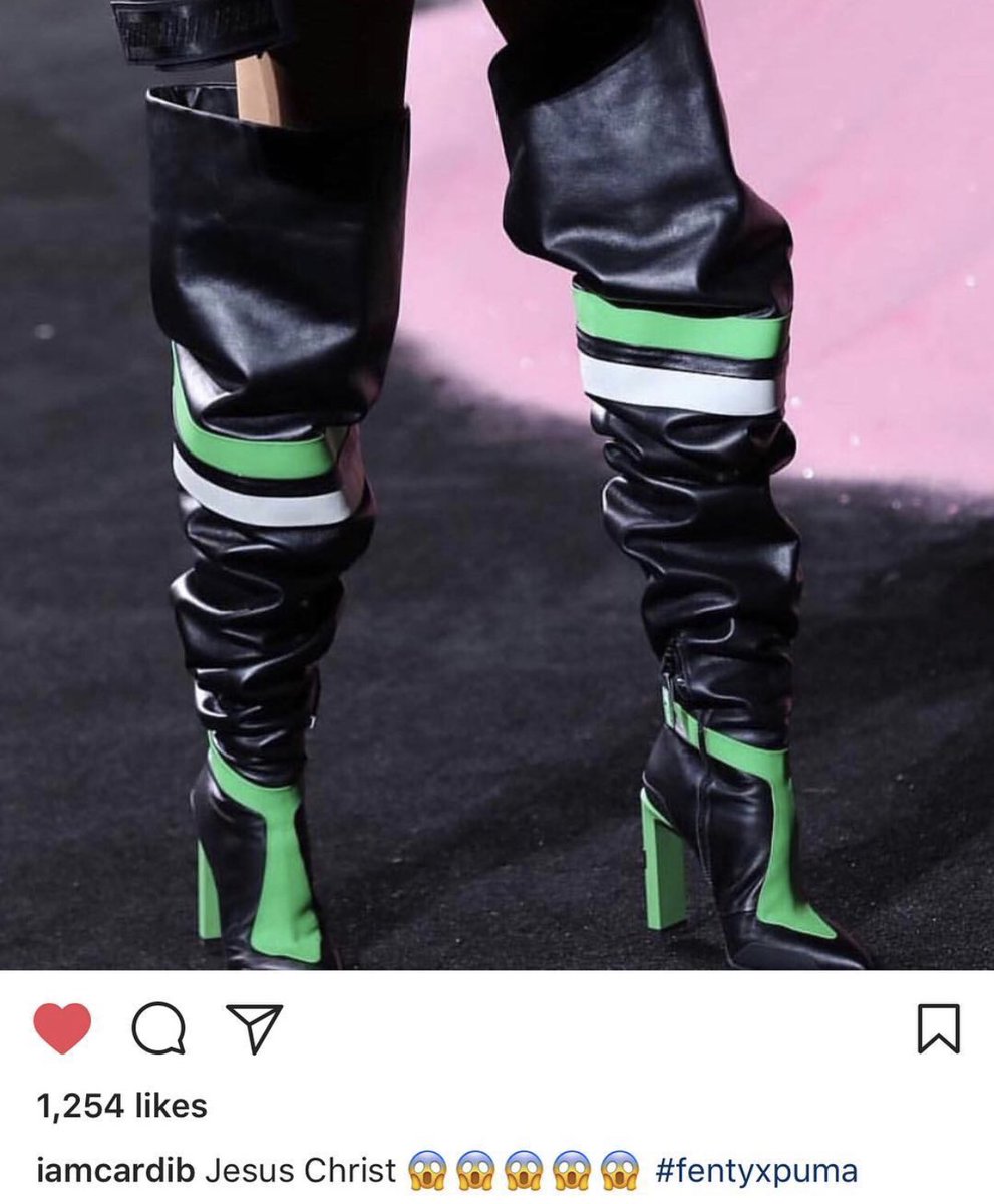September 10th, 2017: Cardi posts a pair of shoes from Rihanna’s Fenty x Puma collection to Instagram.