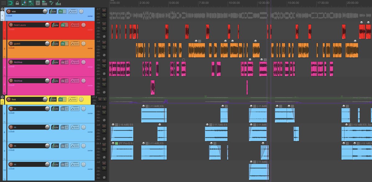 As he does this he also adds music, in this shot the blue tracks are the music. I’ll do a separate thread about how we use music in the future but this can take a whole day, I think he spent around six hours adding archive & music for this episode as well as smoothing things out
