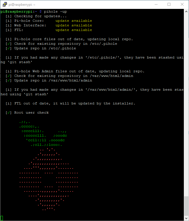 And while I'm there:sudo apt-get updatepihole -up @The_Pi_Hole had an update so we're now up and running with the latest and greatest. I'll give it a while then come back and see what the logs look like in terms of DNS queries...