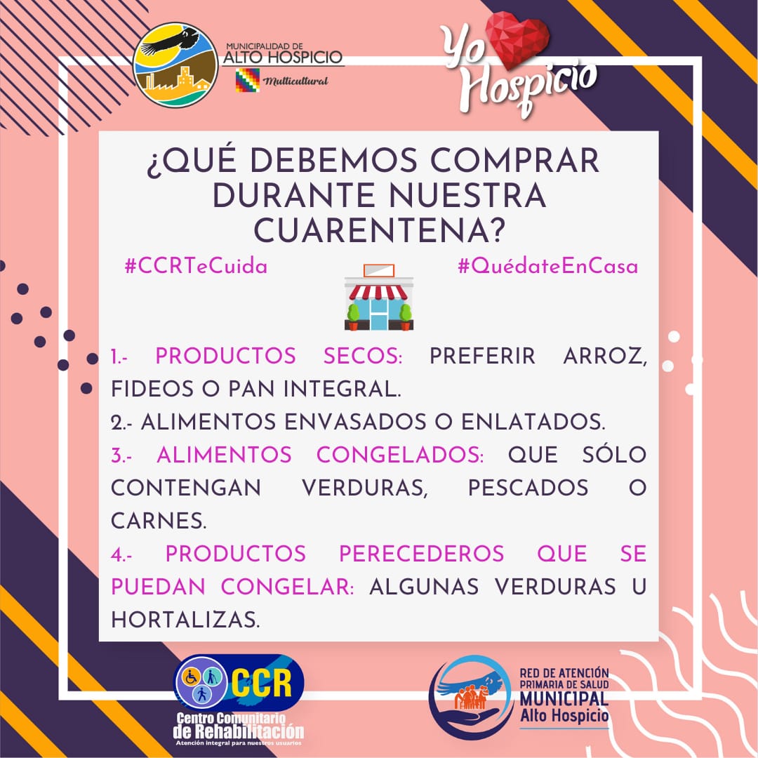 CCRAltoHospicio's tweet photo. Les dejamos algunas recomendaciones elaboradas por la Academia Española de Nutrición y Dietética @aedninforma sobre que debemos comprar en este período de #cuarentena para mantenernos saludables en nuestro hogar 🥦🍅🥬🛒.
#CCRTeCuida #QuedateEnCasa https://t.co/c9DSN5HivI
