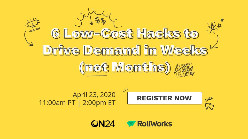 ON24's tweet photo. Looking for new ways to create demand? Check out our quick 20 minute webinar for some scrappy hacks:  https://t.co/hKaLOvCEXZ https://t.co/SHyVO1QADd