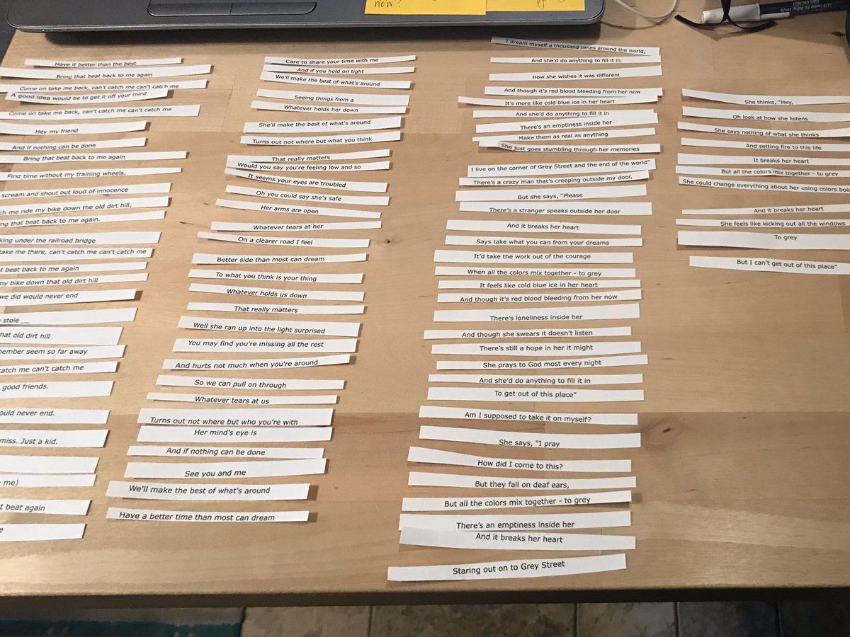 erinvogler's tweet image. Let the lyrics mash-up begin! Excited to have time to go down this rabbit hole during our weekly #TeachWrite time to write meeting! Can’t wait to see where this takes me! @pennykittle