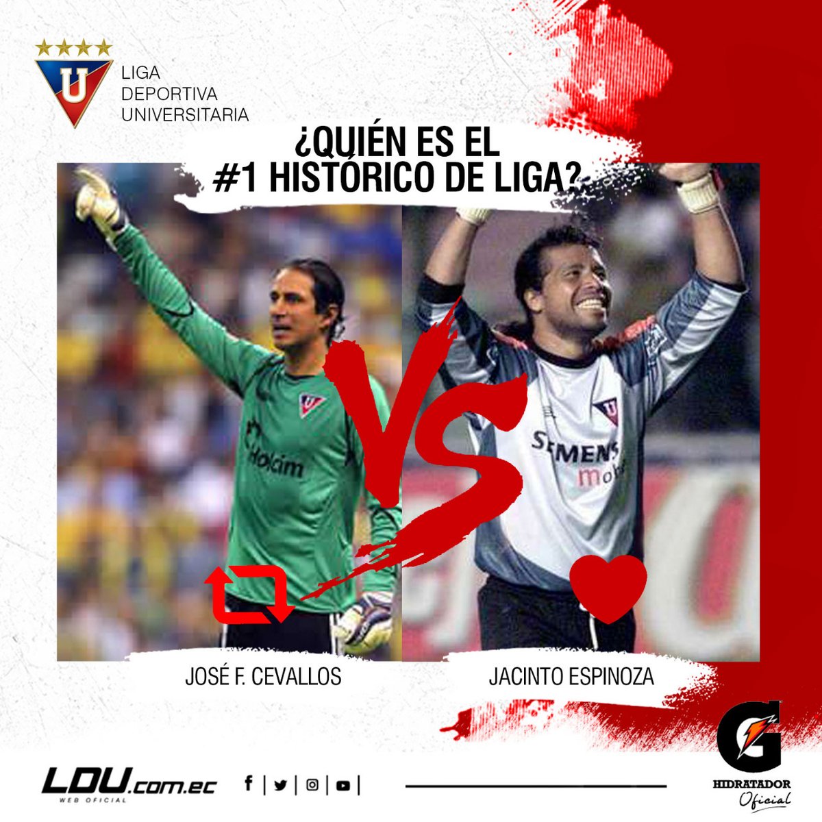 LDU_Oficial's tweet image. ¡Hinchas albos!  Buscaremos nuestros #DorsalesHistóricos  y empezaremos desde el arco. ¿Quién es nuestro #1 histórico?
🔁 RT: José Francisco Cevallos 
❤️ Like: Jacinto Espinoza
¡Vota ya!