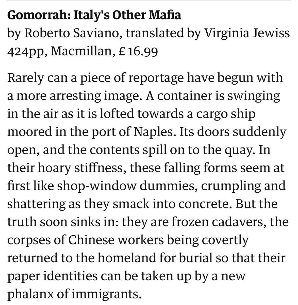 One representation of this was in Robert Saviano’s GOMORRAH, which describes similar (horrific) conditions for Chinese workers in sweatshops around Naples  https://www.theguardian.com/books/2008/jan/12/crime.mafia