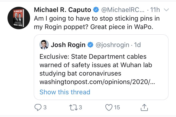 Caputo - author of “The Ukraine Hoax” - confirmed the move to POLITICO.As recently as this morning, Caputo was battling with reporters and weighing in on coronavirus in tweets deleted just a few minutes ago.