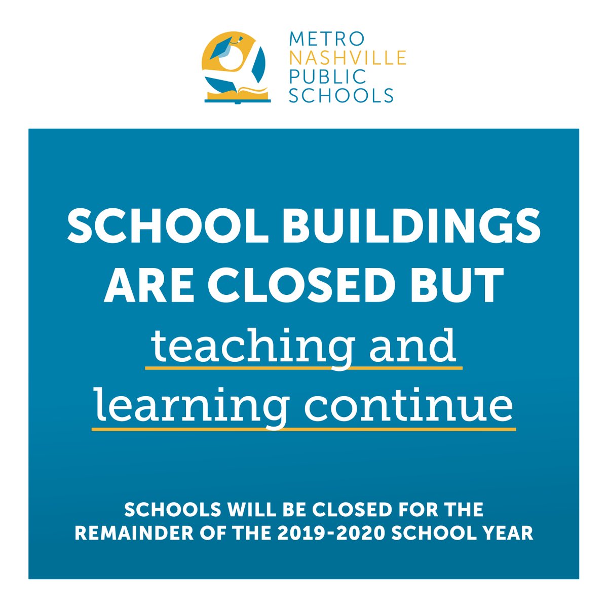 It is official: MNPS buildings will stay closed for the remainder of the school year. But, the teaching and learning will continue. Our district is launching structured, enhanced learning so every child has access to a high-quality education. ow.ly/tTI550zfqEb