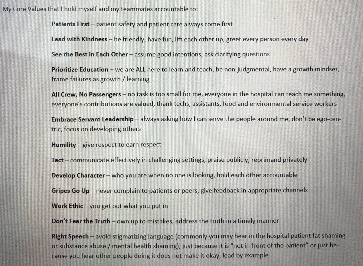 Hannah Rinehardt, MD (@hannahrinehardt) on Twitter photo As med students we were thrown into new teams in high stress, high risk environments & given few expectations. Here are my core values that I will share w my future teammates. I want to hear the rest of #medtwitter core values and #meded strategies for a new intern on the wards! As med students we were thrown into new teams in high stress, high risk environments & given few expectations. Here are my core values that I will share w my future teammates. I want to hear the rest of #medtwitter core values and #meded strategies for a new intern on the wards!