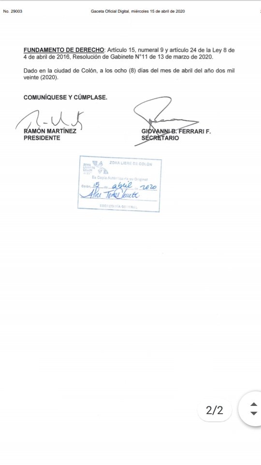 #BuenaNoticia para las empresas usuarias. 
La Junta Directiva de la #ZonaLibredeColón aprobó la suspensión temporal de arriendos de lotes y locales dentro de la zona franca, por 3 meses.

Lea Resolución 001-2020 del 8 de abril de 2020 aquí 👇👇👇👇
zolicol.gob.pa/es/noticias/re…