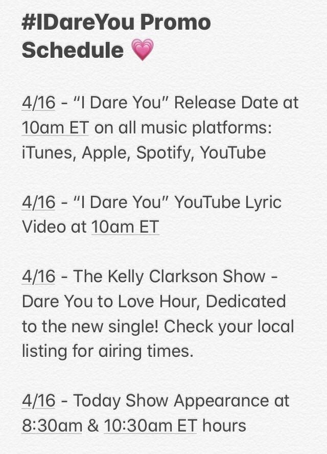  #IDareYou  Promotional Schedule CC:  @kellyclarkson