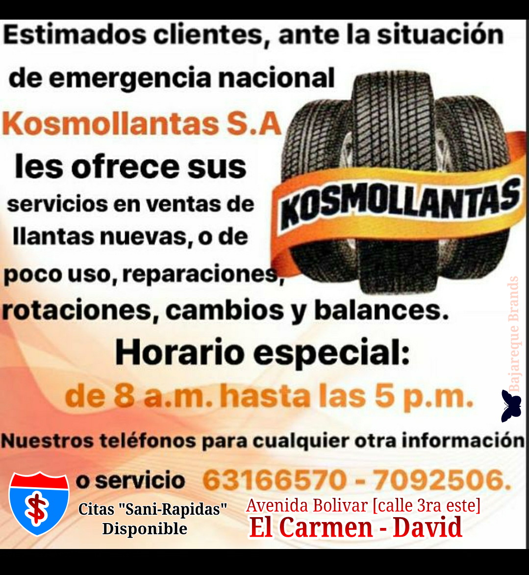 MiChiriqui's tweet photo. **Sponsored** 
Necesitas llantas?
⚙🚗🔧🛠👨‍🔧🧰 
Visitan nuestros amigos en #Kosmollantas David Chiriqui.- Horas Especiales  - Citas Disponible - Precios Especiales. LLAME HOY 
#llantas #nuevas #usadas #barratos  #retreads 
Great deals on new and retread tires. English spoken. https://t.co/fKYQjMdZDd