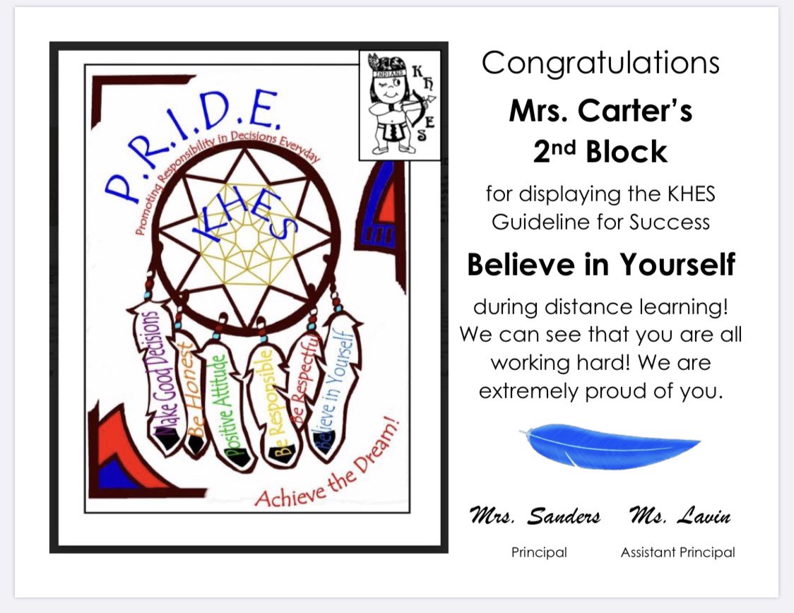 Congratulations to our first 3 Indian Pride award winning classrooms since switching to distance learning!  #virtualPBIS