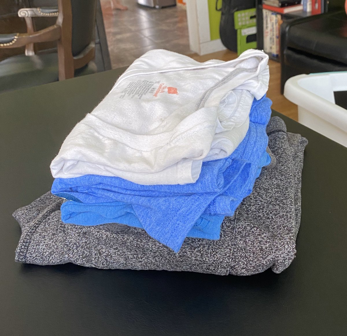 HomoJive's tweet photo. @AdamCarollaShow Quarantine is not all bad. Thanks to a looser definition of hygiene and the miracle of Tommy Johns, this is all of my laundry for the last week. https://t.co/w9kISEFKsx