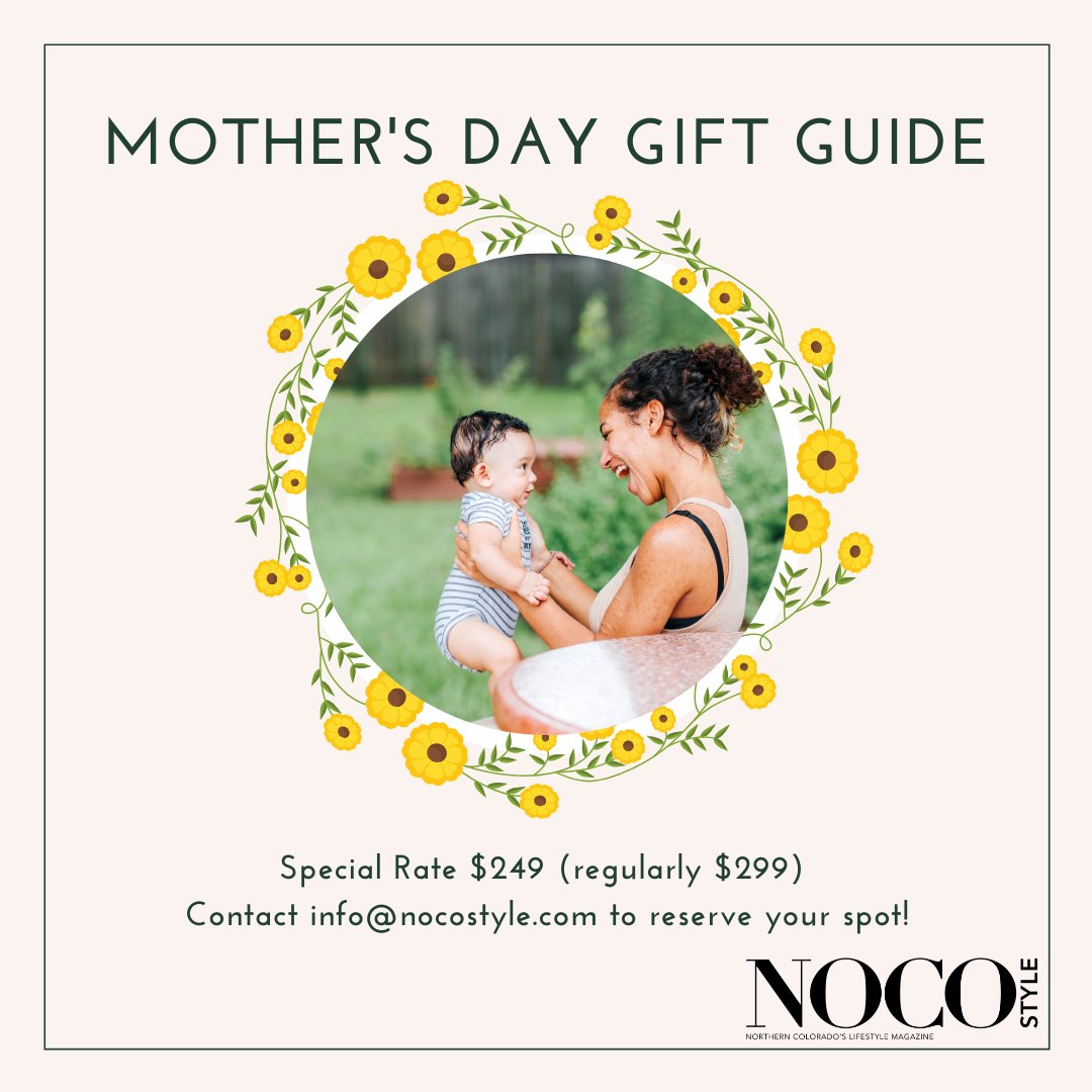 nocostylemag's tweet photo. Let NOCO know what great Mother's Day gifts you have to offer in our May Mother's Day Gift Guide! We have a special and are offering the ad space for $249 (regularly $299).
Contact info@nocostyle.com to reserve your spot today!
#NOCOStyle #mothersdaygiftguide #NOCO #shoplocal https://t.co/vdChKWG4o0
