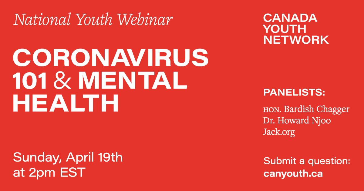 jackdotorg's tweet photo. We will discuss youth mental health and peer support during the Youth National Webinar on COVID-19 101 &amp; Mental Health alongside Hon. Bardish Chagger &amp; Dr. Njoo hosted by the CAN Youth Network. 

Tune in on the CAN Youth Facebook page: https://t.co/5xaSPA3iVu https://t.co/oH0wMJJCVd