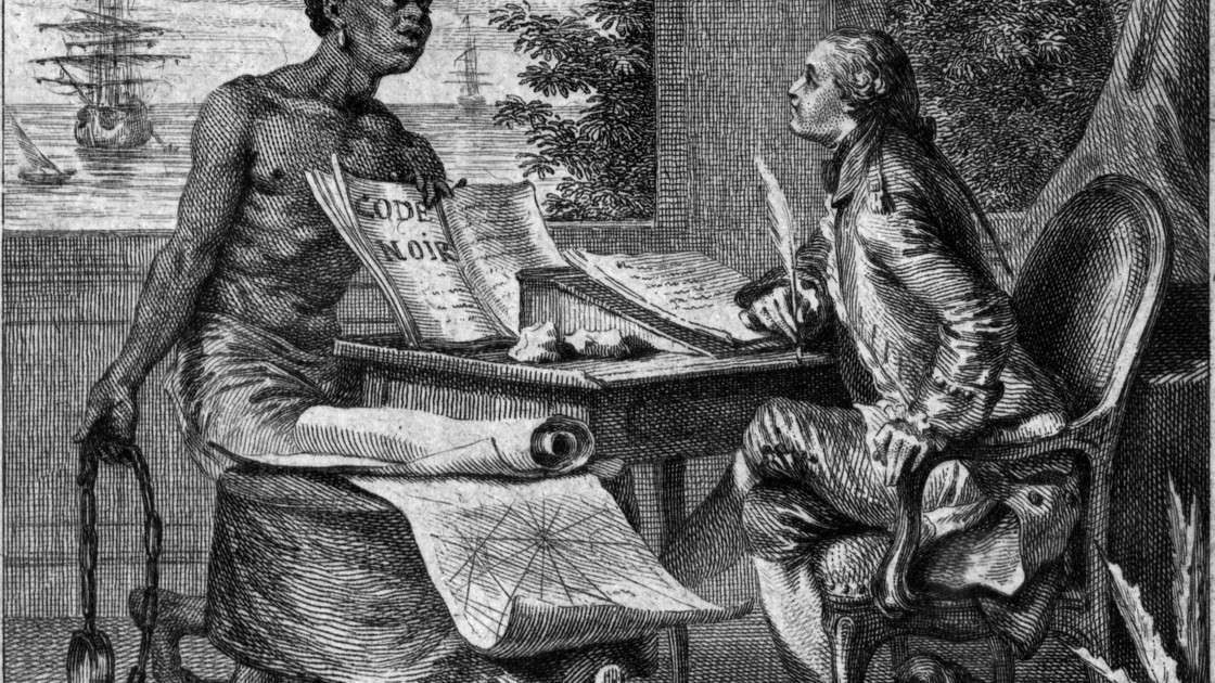 15. Le Code noirRédigé par Colbert à la demande de Louis XIV. Le Code noir définit les droits du « propriétaire » sur son esclave.Comme l'affirme l'article du Code noir : « Article 44 : Déclarons les esclaves être meuble[...] » https://www.lumni.fr/article/le-code-noir