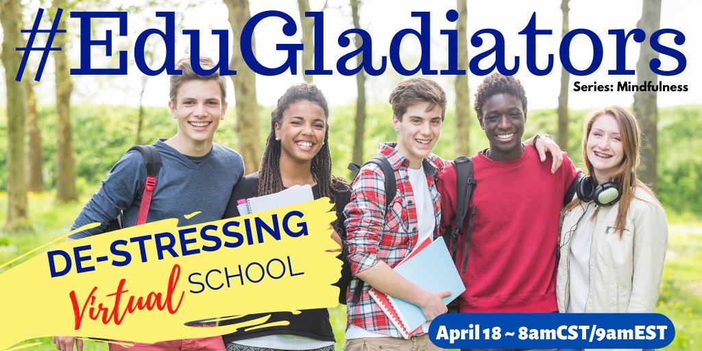 realtalkedu_'s tweet photo. 💻Join #EduGladiators SATURDAYchat how to de-stress #remotelearning #remoteteaching for students, teachers and families!
#kids #KidsDeserveIt #ctpchat #miched #champforkids #weteachun @Rdene915 @PaulONeill1972 @D4Griffin3 @mccoyderek @RosaDerricott @BrendanFetters @mrbgilson https://t.co/2YVqpByl1Z