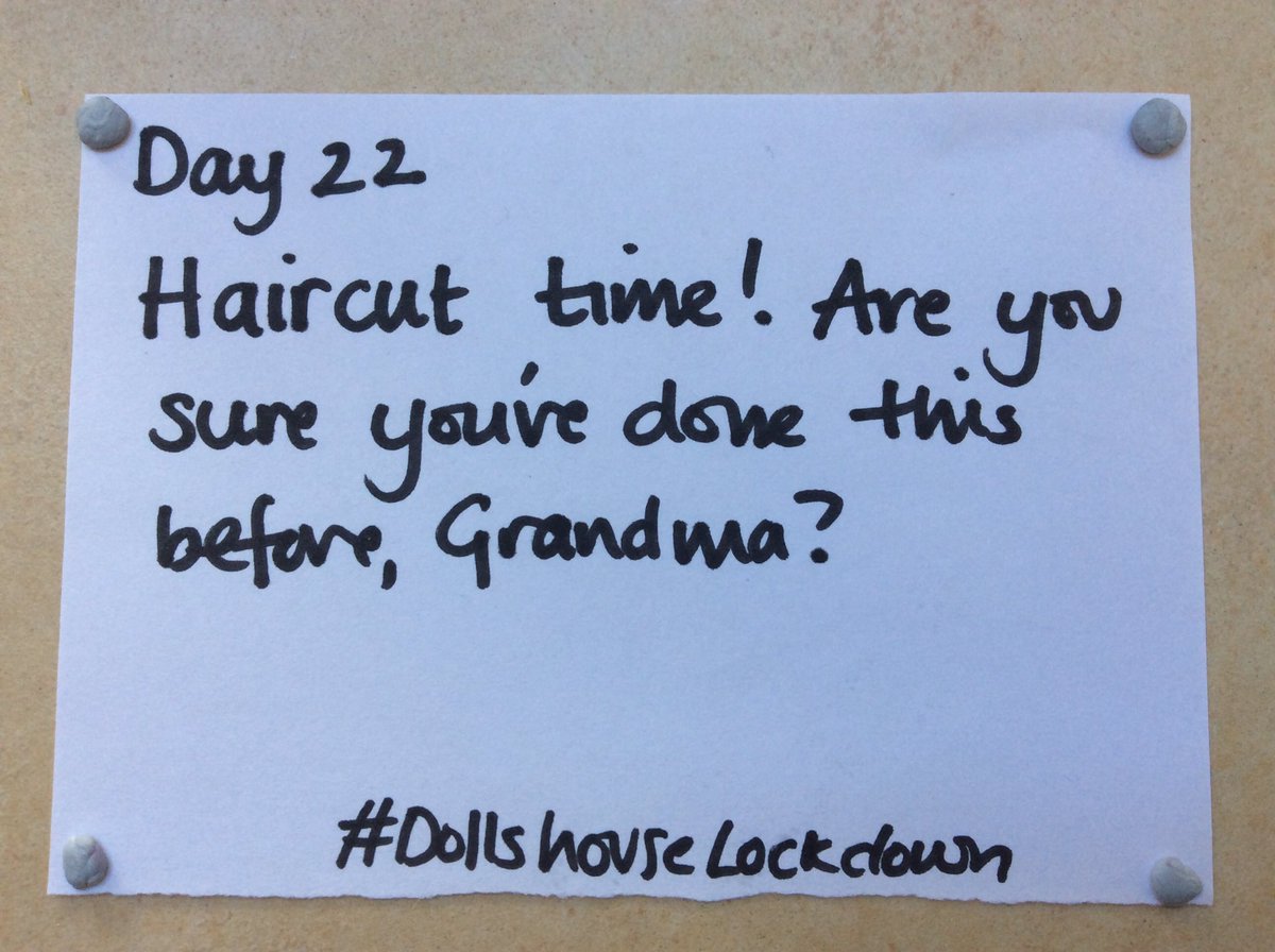 Day 22 Time for a trim. Grandma doesn’t have any scissors but she’s good at improvising.  #DollshouseLockdown  #nzlockdown  #lockdownhaircut