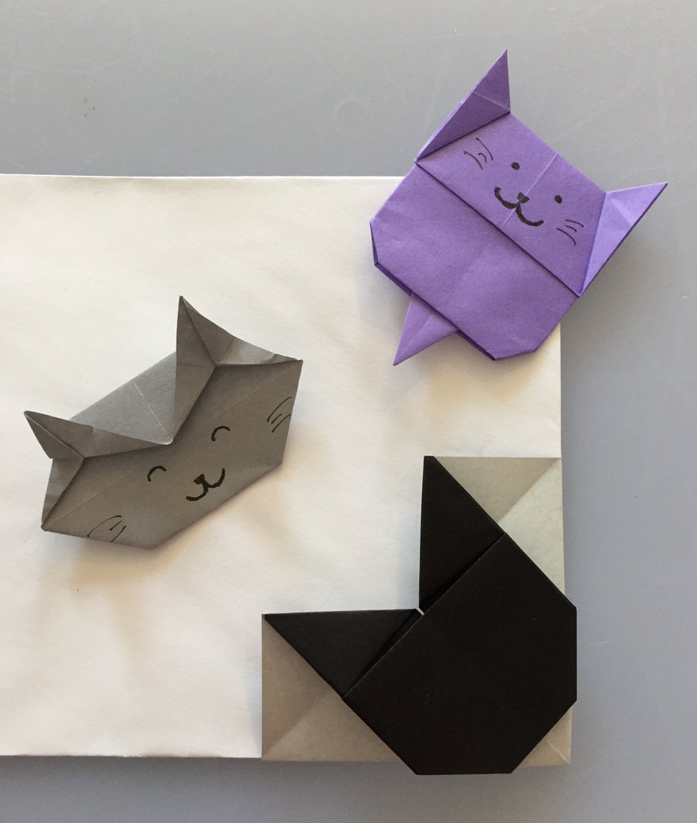 5. I realized a couple of weeks ago that you can’t do an online project without cats, so this week’s  #OnlineOrigami models are all  #cats. - 1 easy cat head- 3 different cat bookmarks