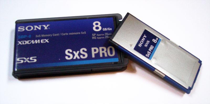 Sony (who are less of an electronics company than they are an excuse to introduce new proprietary formats), then in 2008 created a new storage format for XDCAM cameras:SxS Pro! This is a flash storage card, in the form factor of ExpressCard (the evolution of PCMCIA)