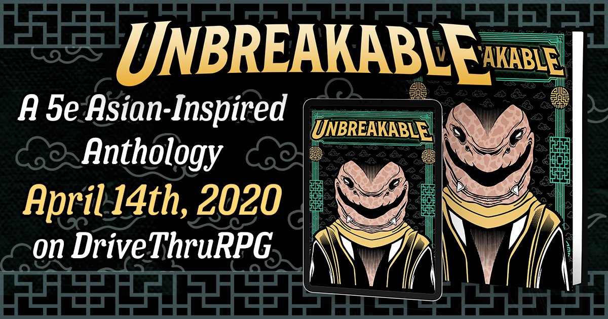 If you're here, thanks for droppin' into this thread! Everyone part of the  #UnbreakableAnthology put a lot of care into their work for this first Volume!Be sure to pick up your copy here!!! (my affiliate link) https://www.drivethrurpg.com/product/306865/Unbreakable--Volume-1?affiliate_id=890551