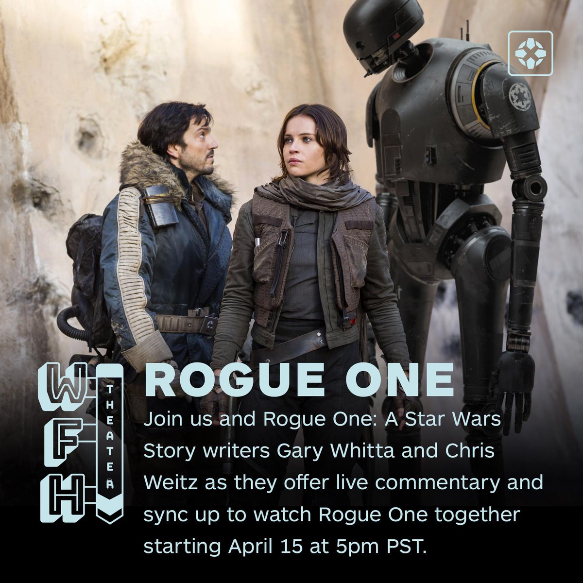 We've live now with  #RogueOne writers  @garywhitta and  @chrisweitz and IGN hosts  @clintgage and  @MaxScoville. Join the conversation here and get ready to sync up!  #WFHTheater  https://bit.ly/34GOIYE 