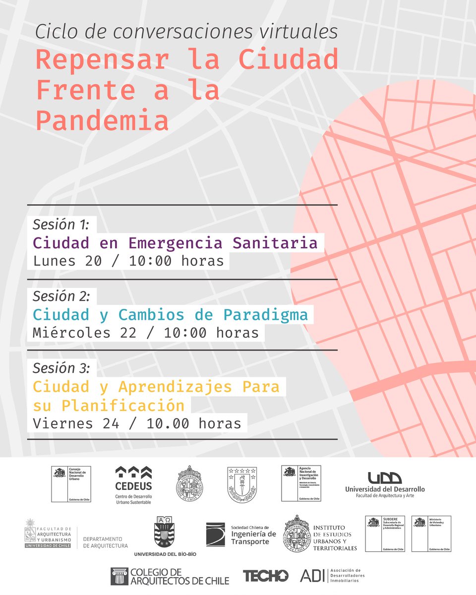 MundoFAU_uchile's tweet photo. [AGENDA] @cndu_chile ofrecerá el ciclo de conversatorios “Repensando la #ciudad: la #crisis como oportunidad”. ¿Cómo debiéramos diseñar y planificar nuestras ciudades post #COVID2019chile? Sobre esto discutirán expert@s los días 20, 22 y 24 de abril. https://t.co/0gcJz4IRyQ https://t.co/JvlRUE37zu