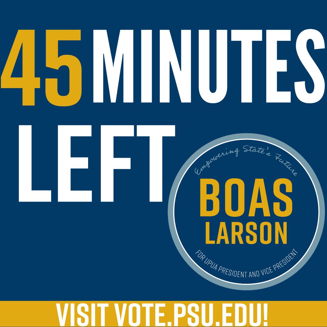 VoteBoasLarson's tweet photo. 45 MINUTES!! Be sure to go vote at https://t.co/dyO8Qs6BUF 🟡🔵🟡 #VoteBoasLarson https://t.co/1BtLcQ56bR