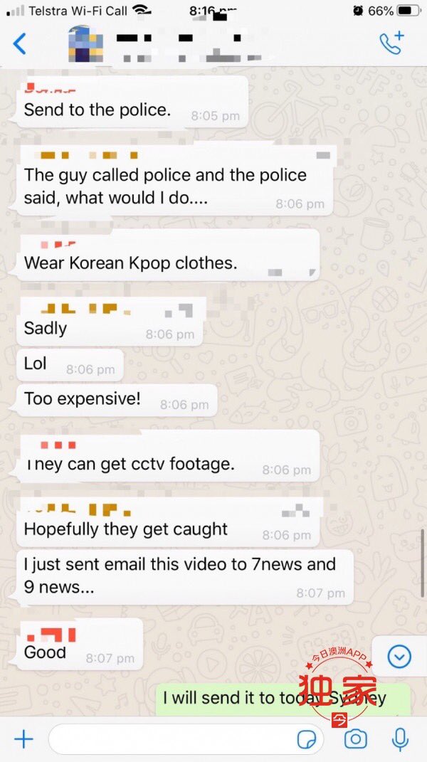 The friend of the Korean man who filmed the incident said they had reported it to the media. It was local Australian Chinese media, Today Media Group, which first reported this story.