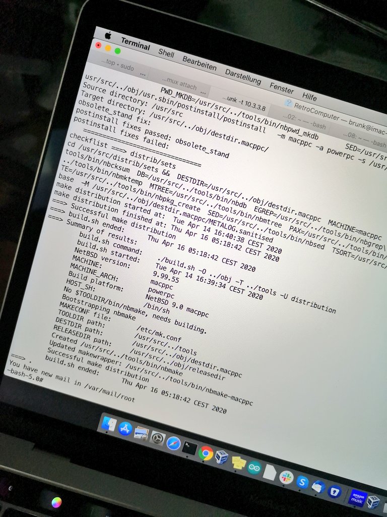 jubrunk's tweet image. Hell, only about 1 1/2 days to compile and build #NetBSD user land from source on my #Apple #iMacG4 #PowerPC 🤷😒

Now going to build a new kernel ...

Read that this took on a #PDP11 in 1979 only 9 Minutes 🤞

#retrocomputing