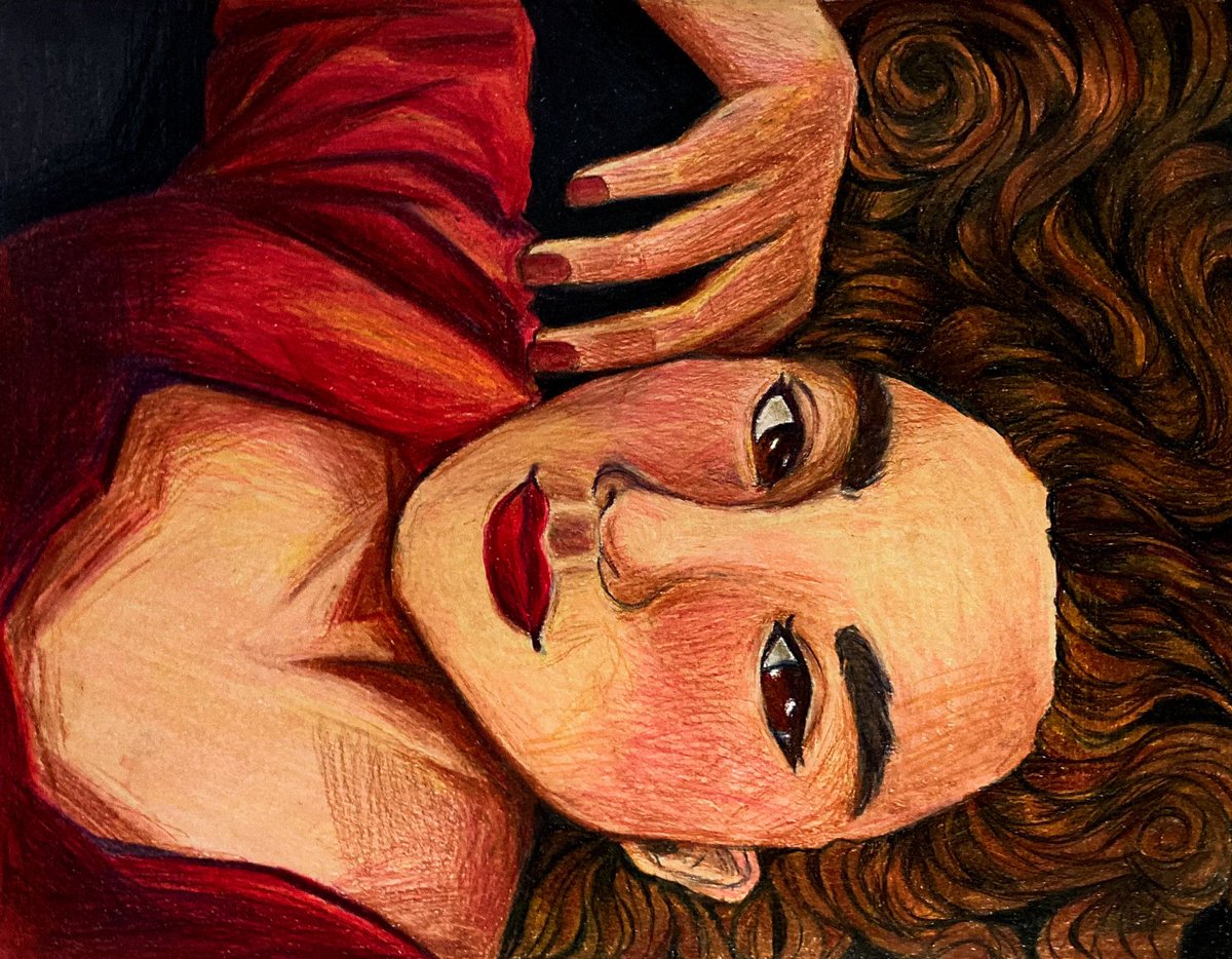 RebeltheWizard's tweet photo. » Self-portrait ☺️ w/ Prismacolors
» Jane Nguyen
» 12th Grade
» Eisenhower High School
#AldineArt #AldineAtHome https://t.co/rOrI2mGk83