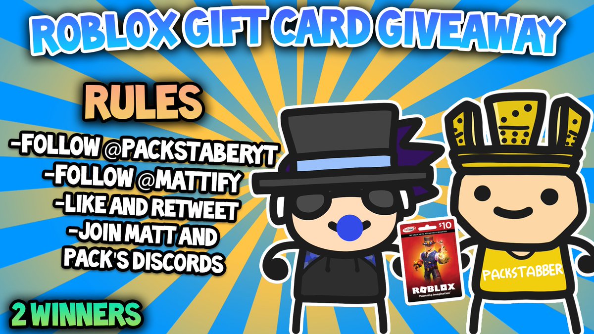 Matt On Twitter Roblox Gift Card Giveaway 𝙒𝙝𝙤 𝙩𝙤 𝙛𝙤𝙡𝙡𝙤𝙬 Mattify Packstabberyt 𝘿𝙞𝙨𝙘𝙤𝙧𝙙 𝙎𝙚𝙧𝙫𝙚𝙧𝙨 𝙩𝙤 𝙅𝙤𝙞𝙣 Https T Co G95nfcbghh Https T Co Ynad4l1ncl Like And Retweet To Enter Winners Will Be - roblox account giveaway discord