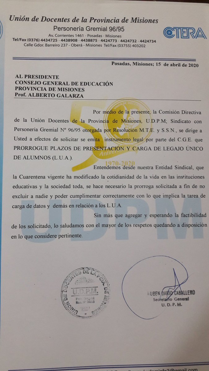 Solicitamos desde <a href="/udpm_misiones/">UDPM</a> se prorroguen los plazos presentación LUA a fin de garantizar la carga total e inclusión  de datos de todos los estudiantes misioneros, información vital dentro del sistema educativo <a href="/Marcos42866602/">Marcos Caballero</a> <a href="/fabianchilipank/">Fabian Chilipanka</a> <a href="/marcenilsson/">⬅️marcenilsson</a> <a href="/robertoadrian82/">Roberto Adrian</a>