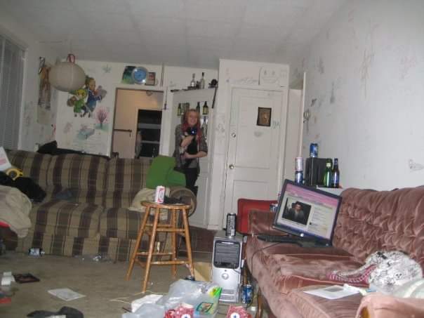 They never found who burned my car down, but it was outside my then-boyfriends shared house, the living room of which is pictured here, so really who *didn’t* burn down my car