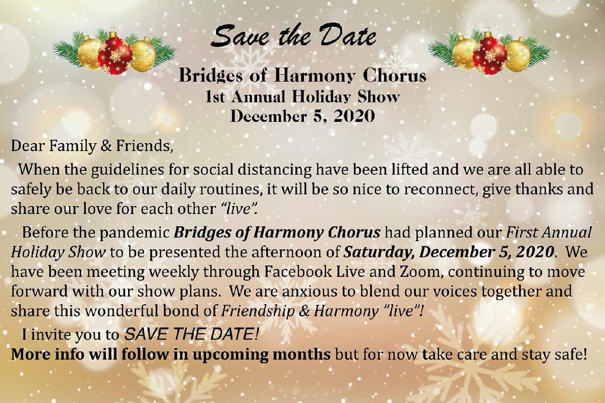We are still singing remotely in the hope we will be singing together again soon!
#BridgesOfHarmony #ComeSingWithUs #NotYourGrandmasBarbershop #LifeOnAHighNote