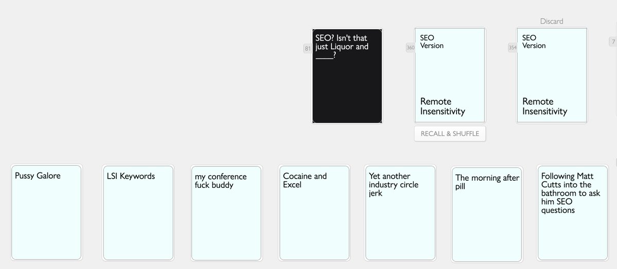 RyanJones's tweet photo. Tonight's SEO themed cards against humanity game is getting off to a great start. https://t.co/S9D3rVh3D9