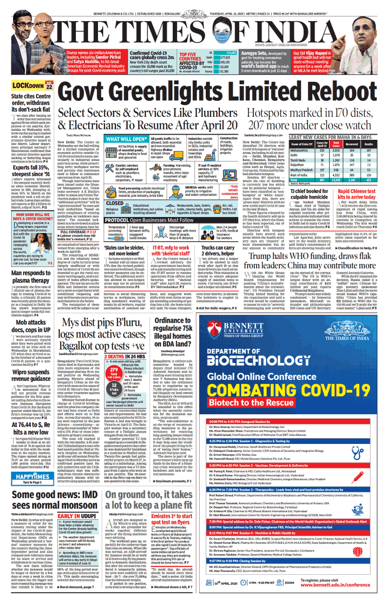 TOIBengaluru's tweet image. If you are missing the TOI's print edition in the lockdown, click here to read the TOI epaper and your city edition 

epaper.timesgroup.com/Olive/ODN/Time…

#IndiaFightsCorona #StayHomeIndia #21daylockdown #CautionYesPanicNo #CoronavirusOutbreak